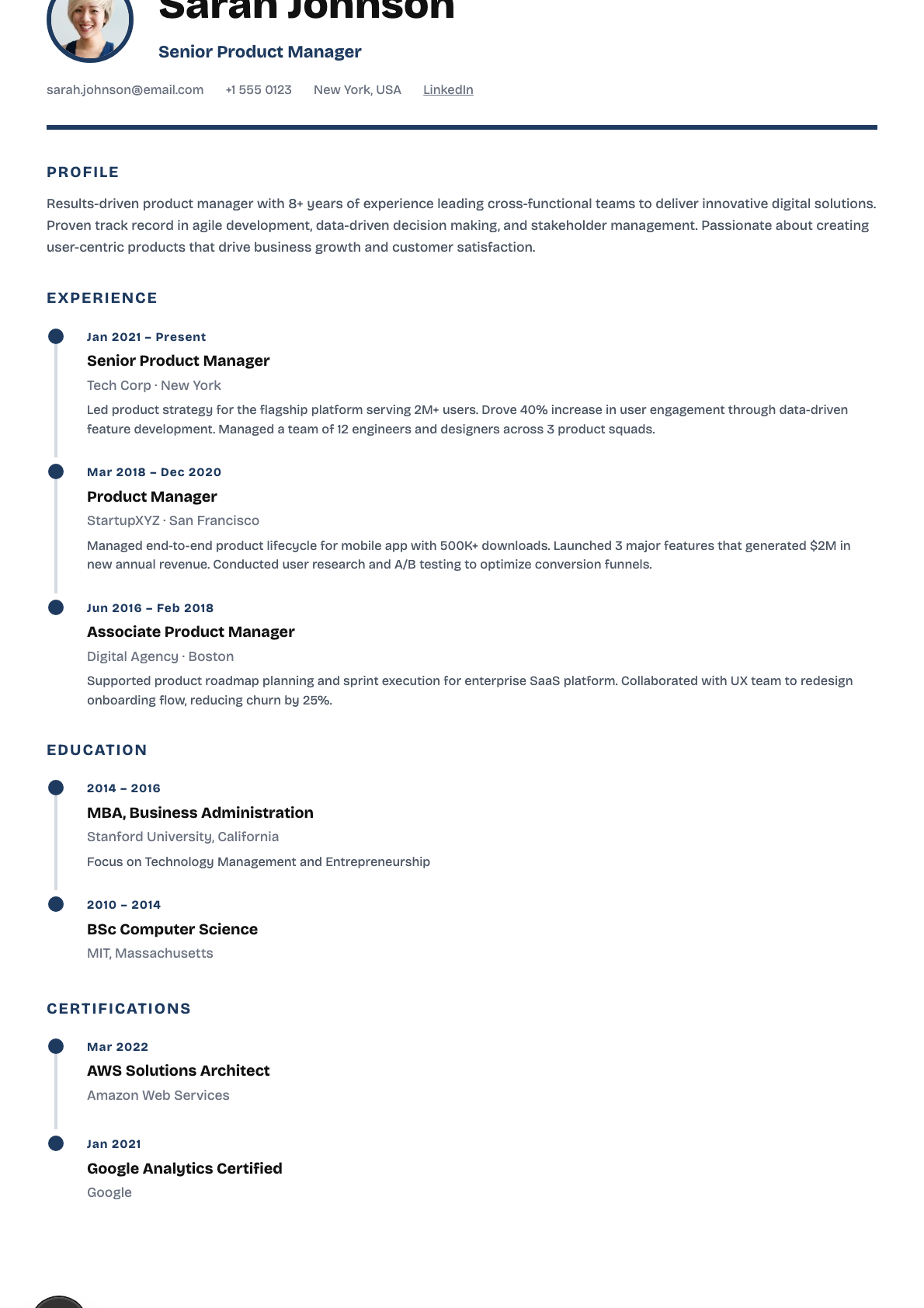 Timeline CV template